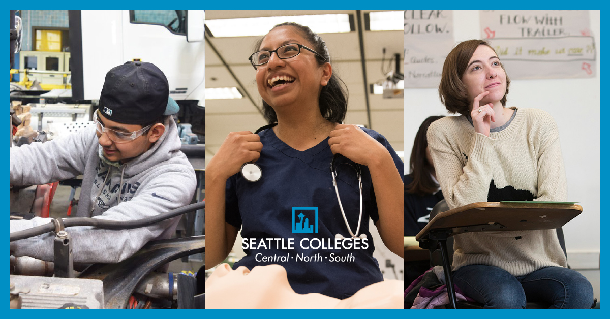 Students in Seattle Colleges Diesel Engine Repair, Respiratory Therapy, and Early Education programs.